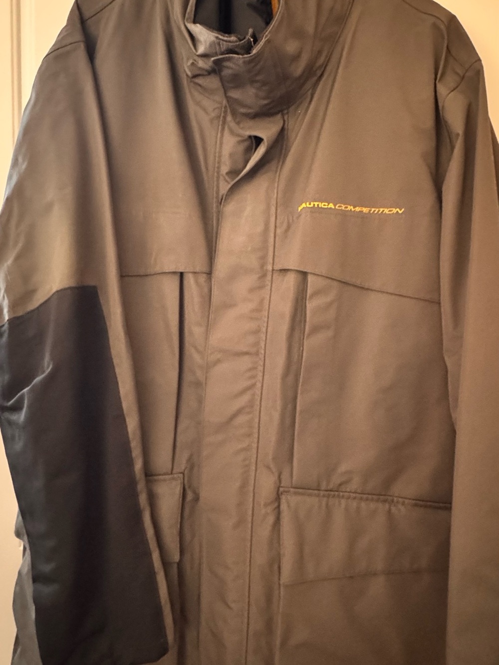 Nautica Gray Raincoat with Black Sleeve Panel